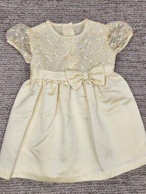 NEW Infant Dress Butter Yellow 18 Months Sheer Short Sleeve Bow Embroidered Girl
